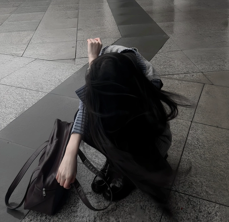 crying alone girl image