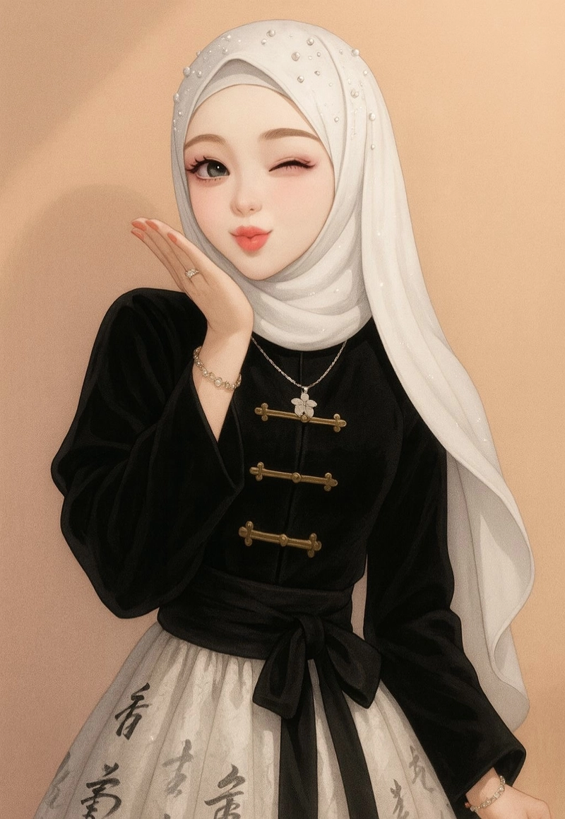 cute attitude dp girl hijab cartoon for instagram