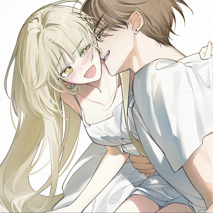 Cute cartoon couple profile picture with dreamy pastel tones