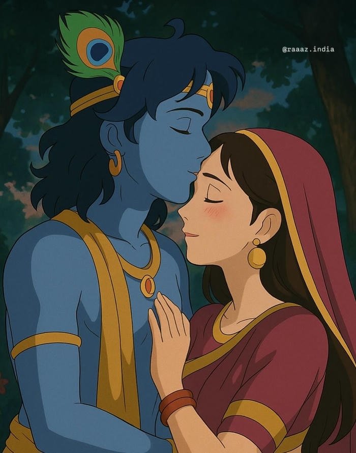 Cartoon DP Showing Radha Krishna Love