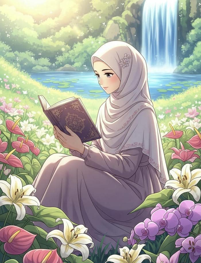 Cute Hijab Cartoon DP Calm Mood