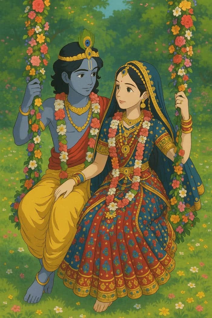 Cute Radha Krishna Cartoon DP Spiritual Style
