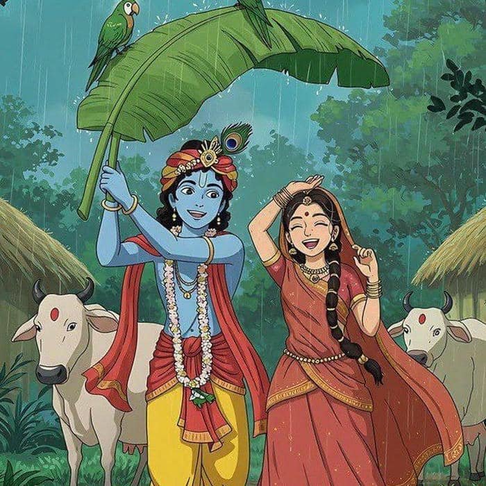 Divine Cartoon DP Radha Krishna Illustration