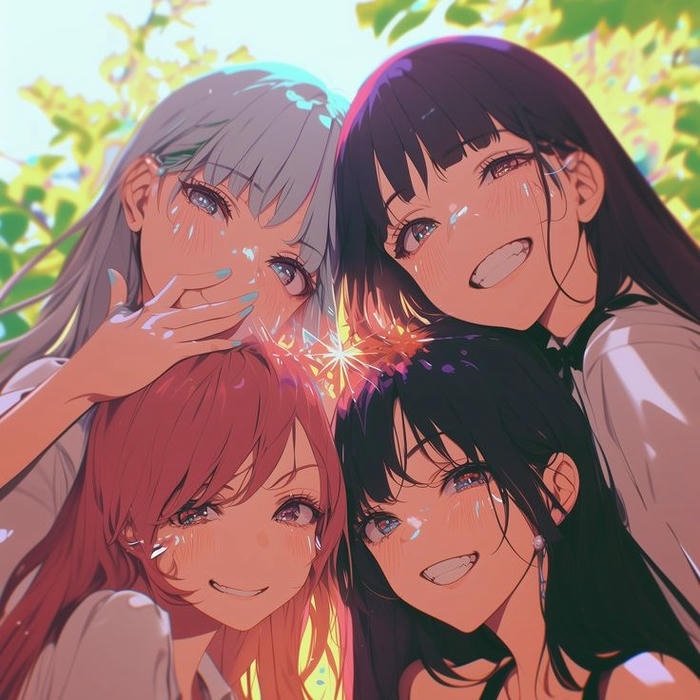 Friends dp cheerful group posing for social media