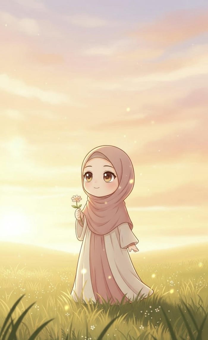 Hijab Cartoon DP Calm Soft Color Style