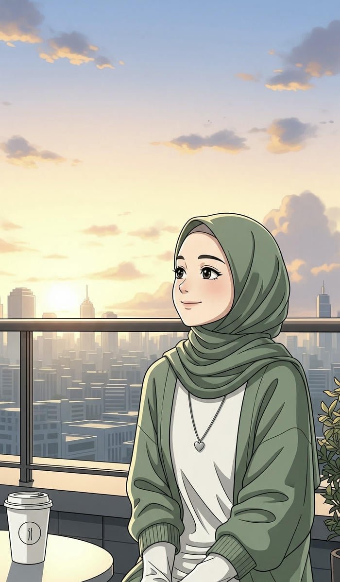 Hijab Cartoon DP With Soft Expression