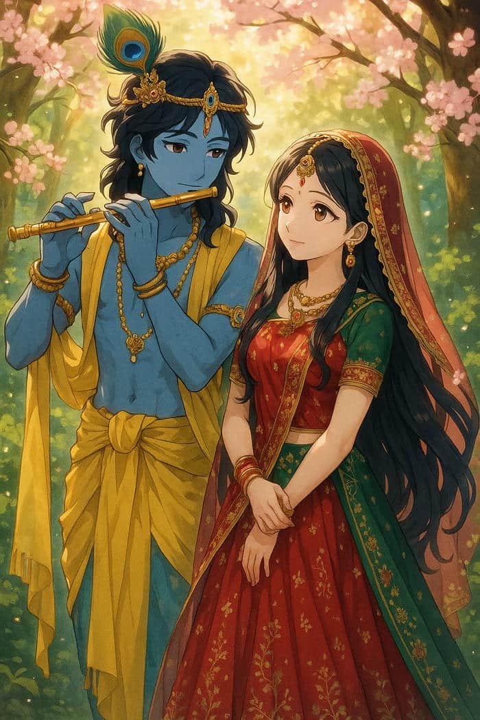Peaceful Radha Krishna DP Cartoon Design