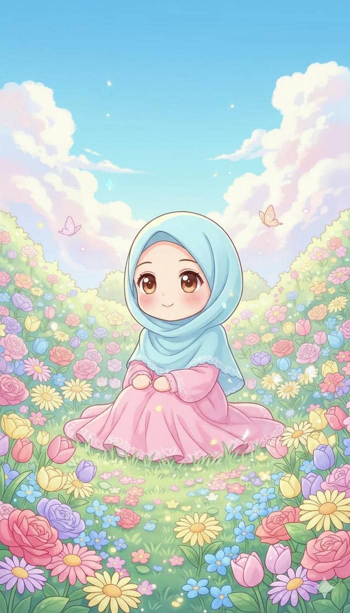 Pic Hijab Cartoon DP Soft Pastel Profile Art￼