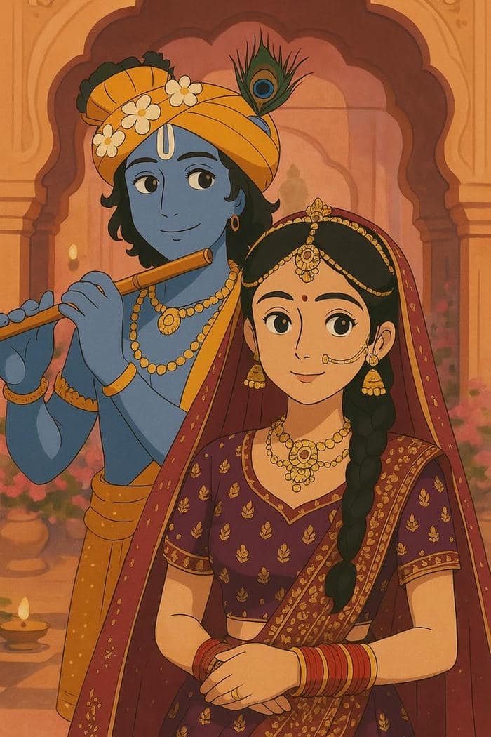 Radha Krishna Cartoon DP Calm Aesthetic Style