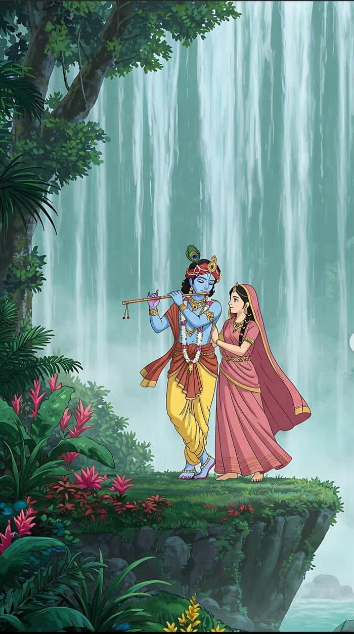 Radha Krishna Cartoon DP Elegant Divine Style