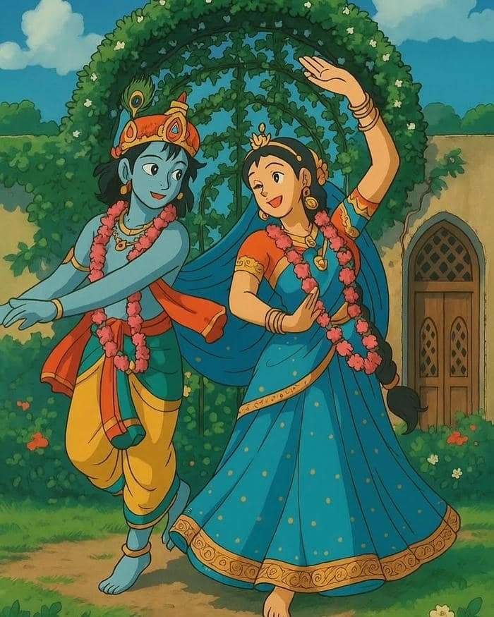 Radha Krishna Cartoon DP Spiritual Romantic Style