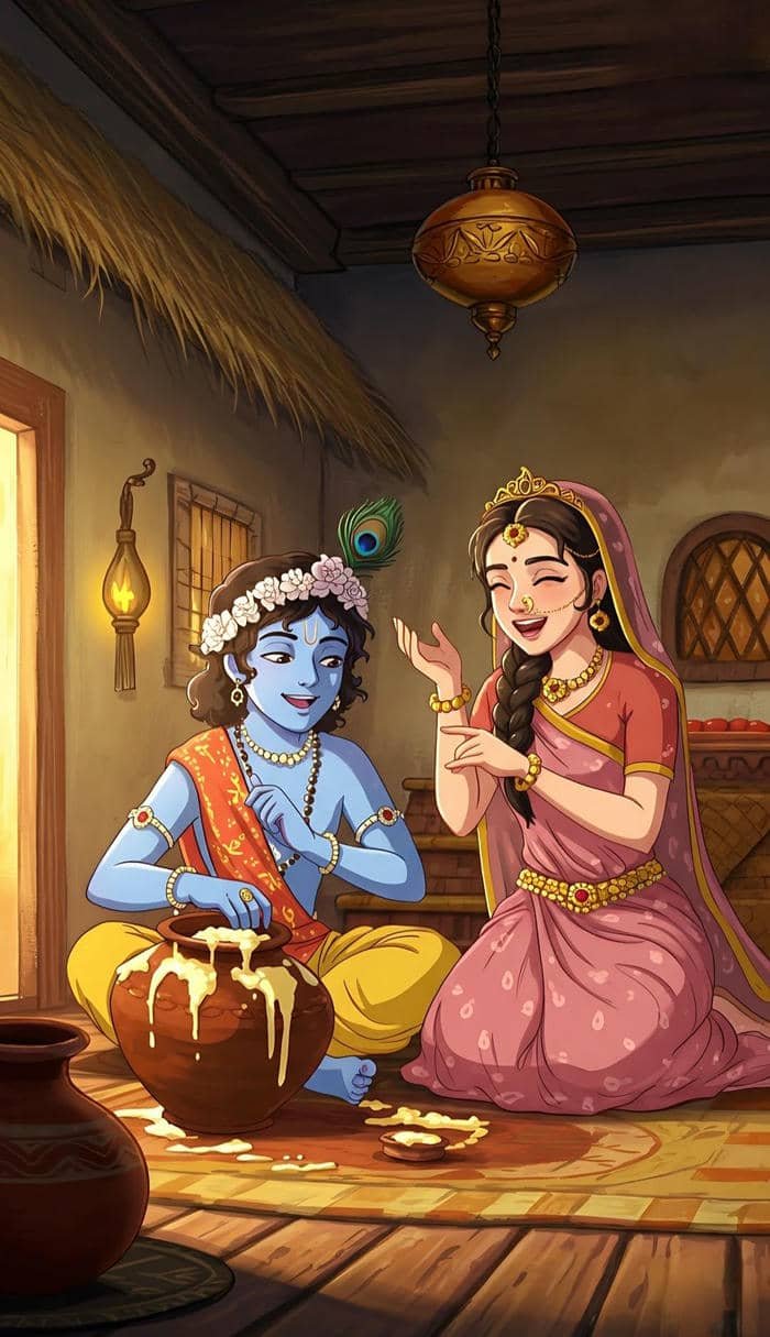 Radha Krishna Cartoon DP Traditional Devotional Art