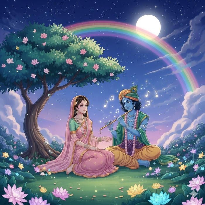 Radha Krishna DP Cartoon In Pastel Tones