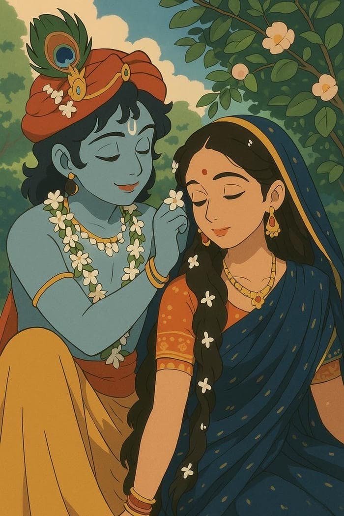 Radha Krishna DP Cartoon With Divine Peace