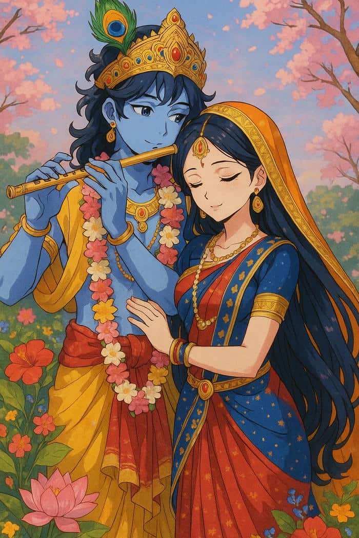 Radha Krishna DP Cartoon With Loving Expression