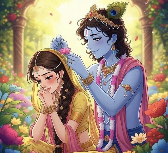 Radha Krishna DP Cartoon With Peaceful Aura