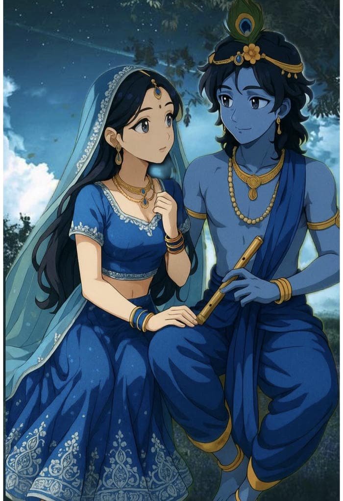 Radha Krishna DP Cartoon With Serene Beauty