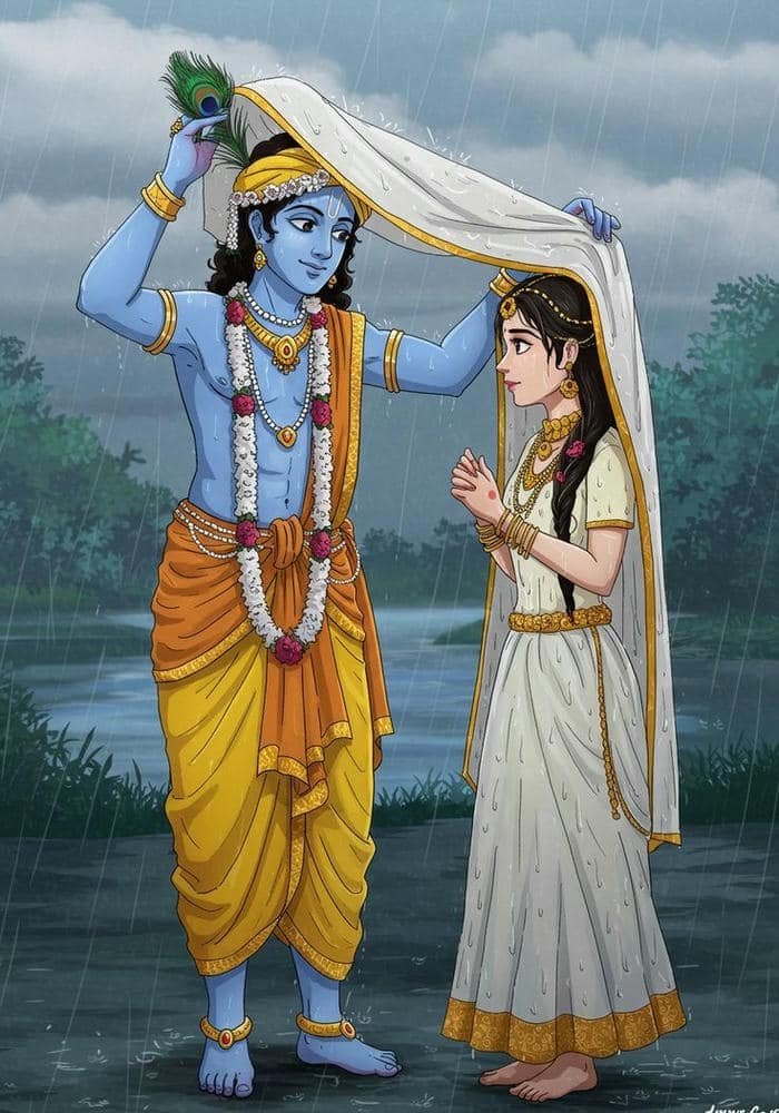 Radha Krishna DP Cartoon With Soft Colors