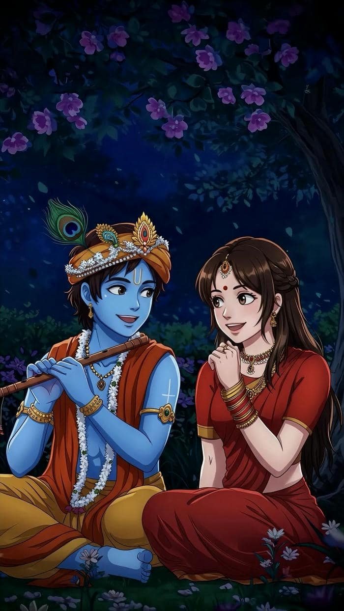 Radha Krishna DP With Gentle Cartoon Art