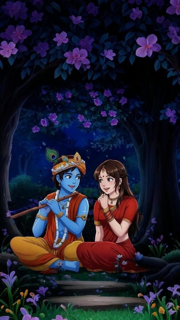 Sacred Radha Krishna DP Cartoon Illustration