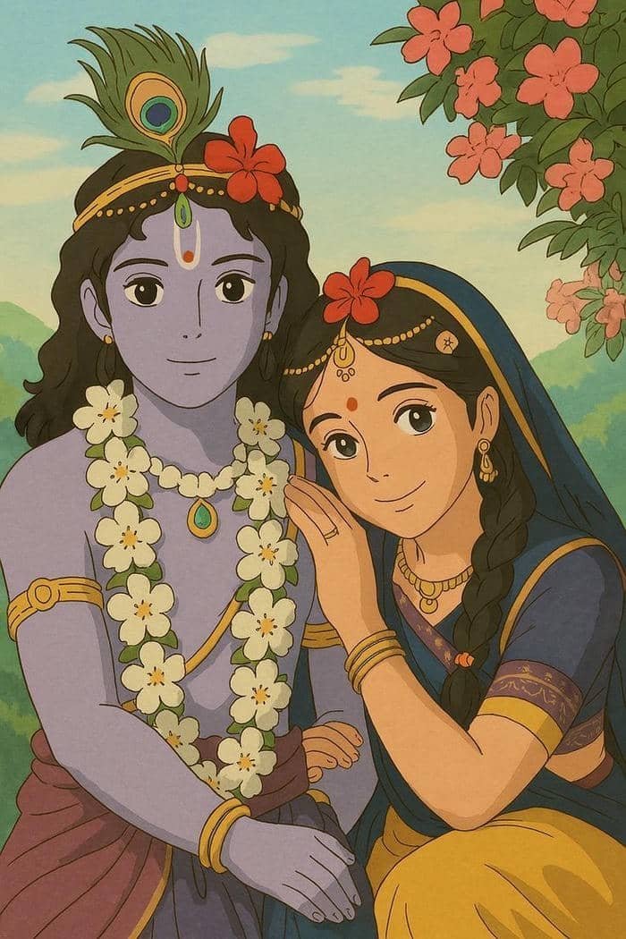 Soft Cartoon DP Radha Krishna Devotional Art