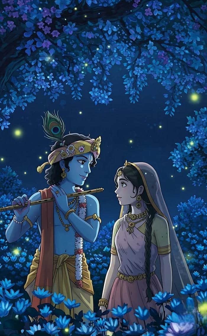 Spiritual Radha Krishna DP Cartoon Illustration