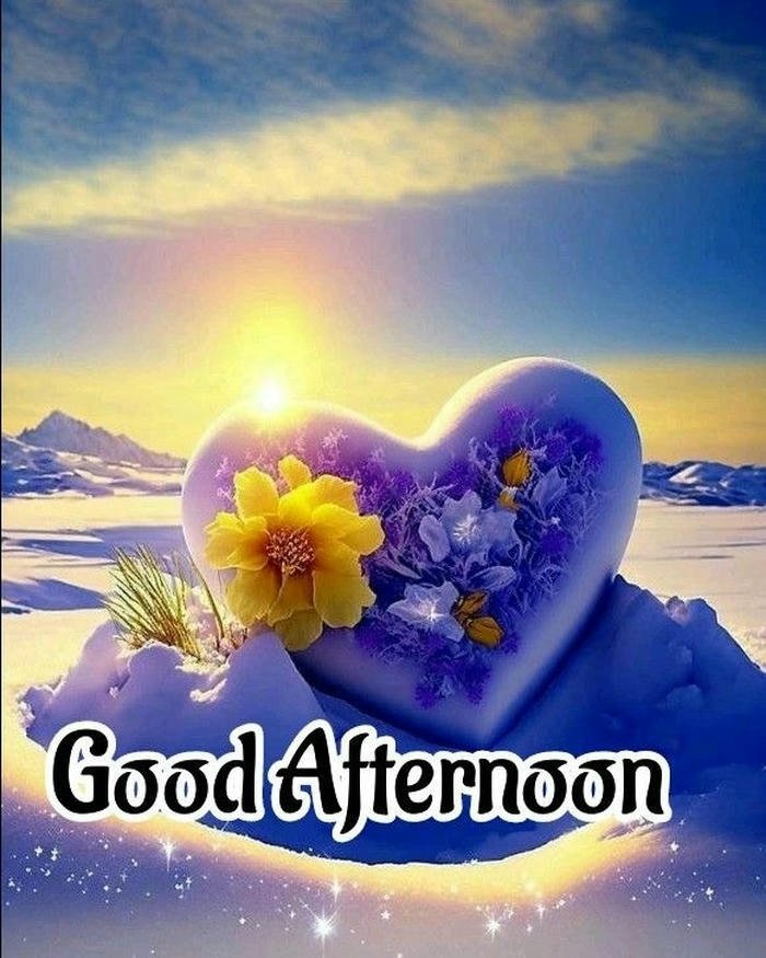 Blue heart flowers winter snow landscape afternoon love art