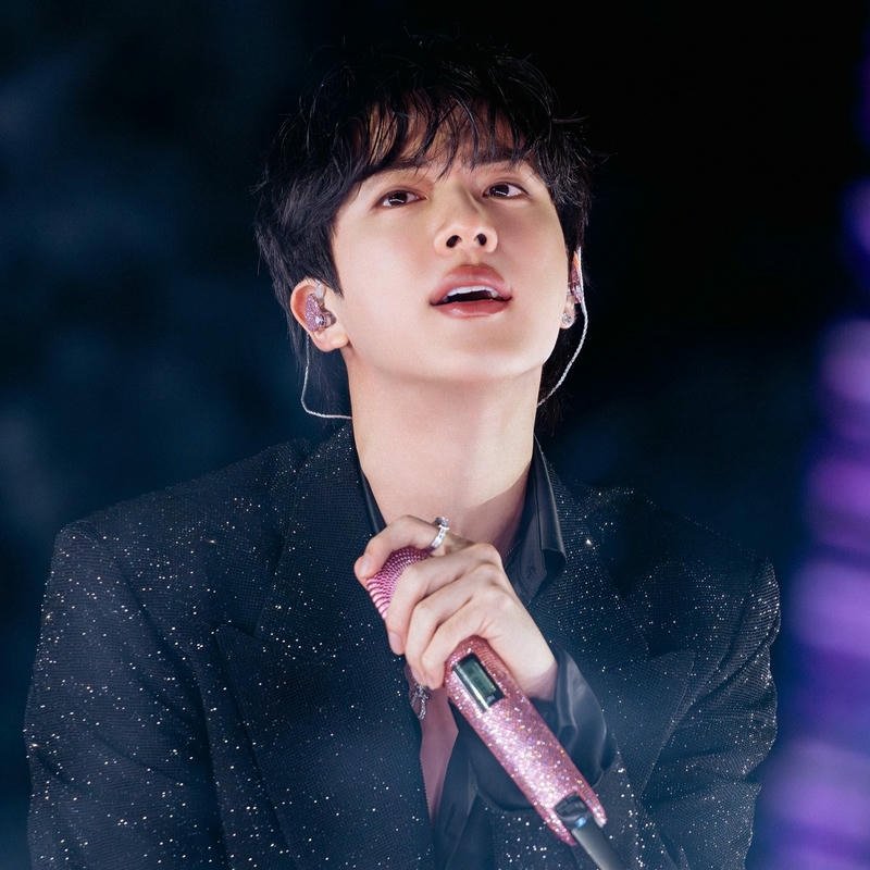 Bts dp images Jin black suit singing emotional mic view