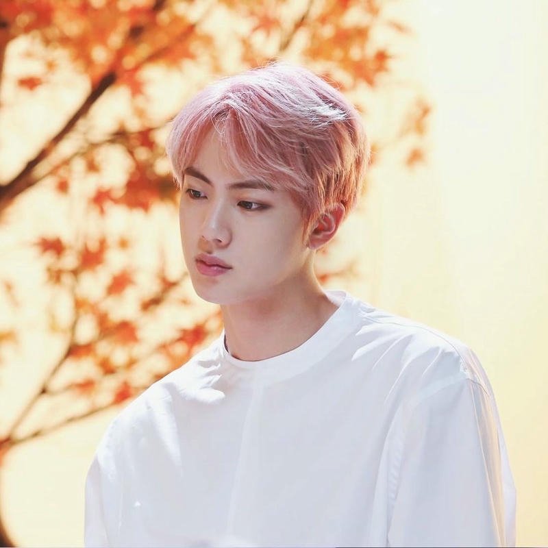 Bts dp images Jin pink hair white shirt handsome face
