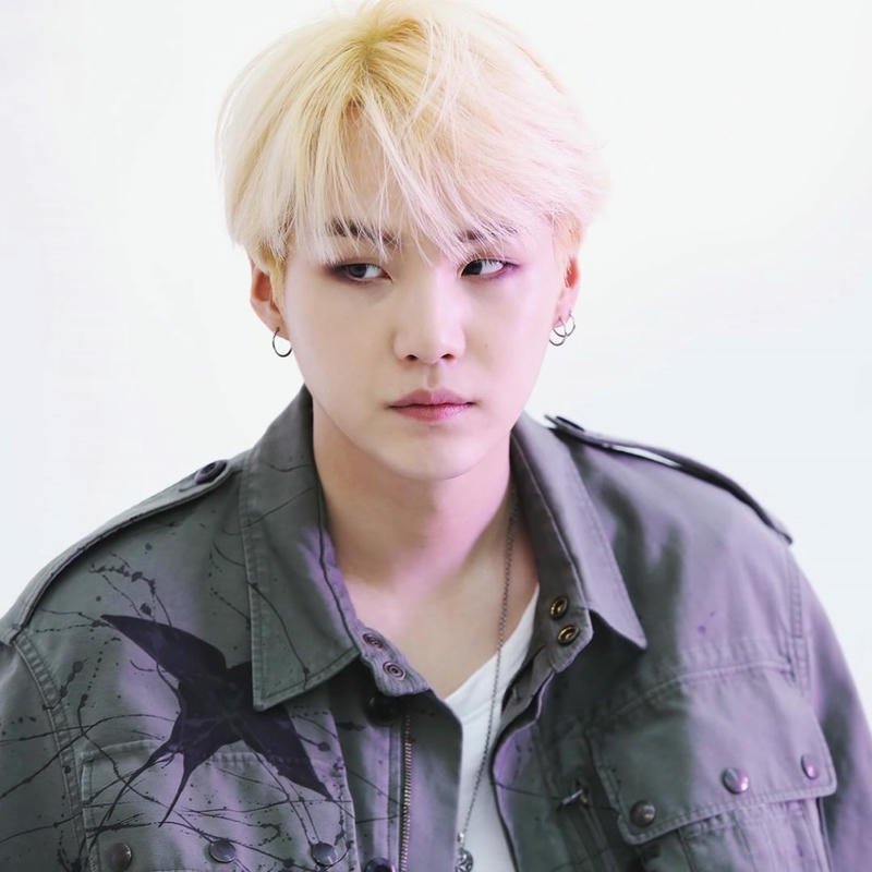 Bts dp images Suga blonde hair grey jacket portrait nice