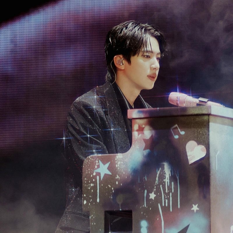 Bts dp images Suga rapping microphone stage sparkly jacket dark