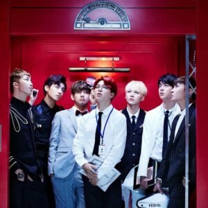 Bts dp images group red elevator background formal suits cool