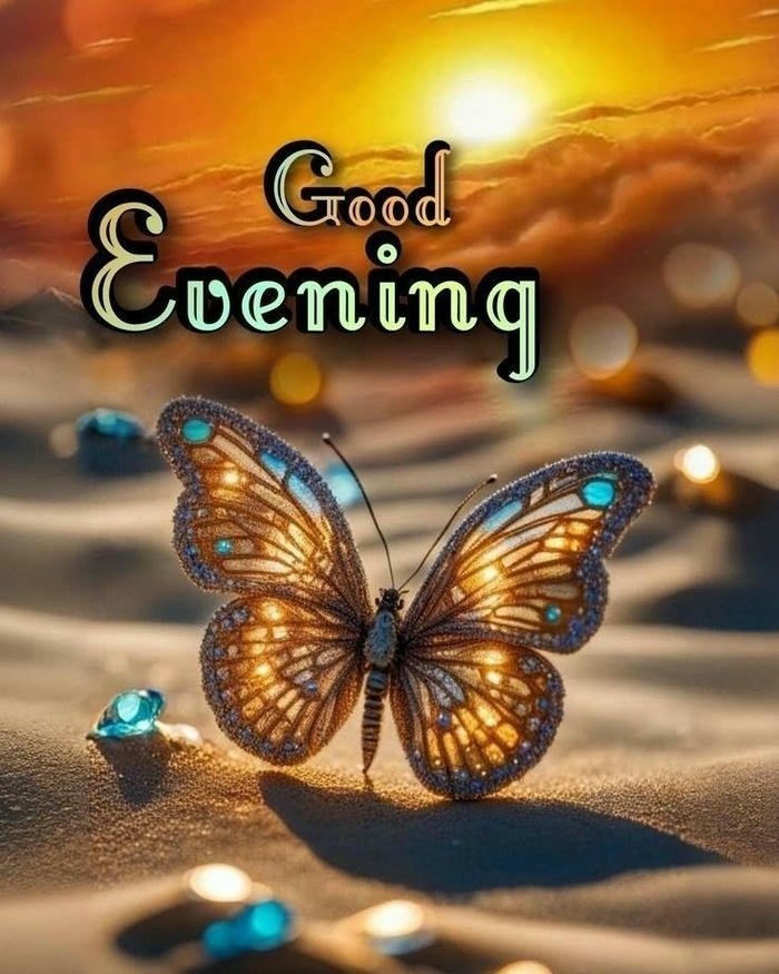 Butterfly resting on water sunset light peaceful nature view