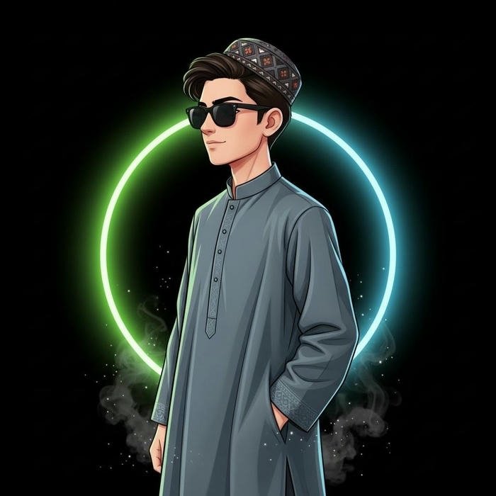 Cool avatar man standing in front of neon ring