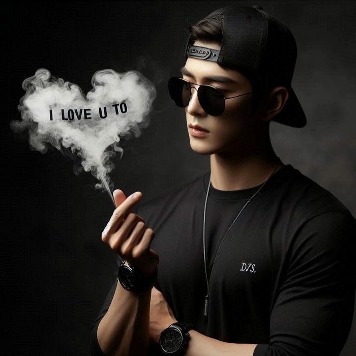 Cool man blowing smoke forming a heart shape profile