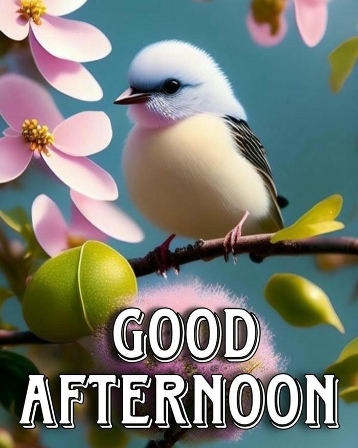 Cute bird branch flowers blue sky nature afternoon scene