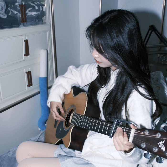 Cute guitar girl profile picture with soft musical aesthetic