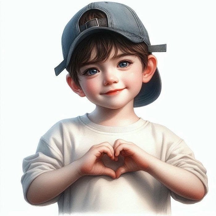 Cute kid making heart shape with hands smiling sweetly