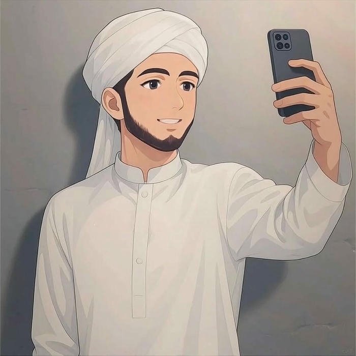 Faceless avatar illustration man taking selfie in white thobe