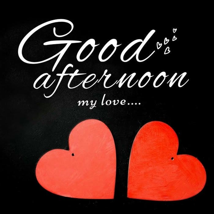 Good afternoon images love two red hearts black background view