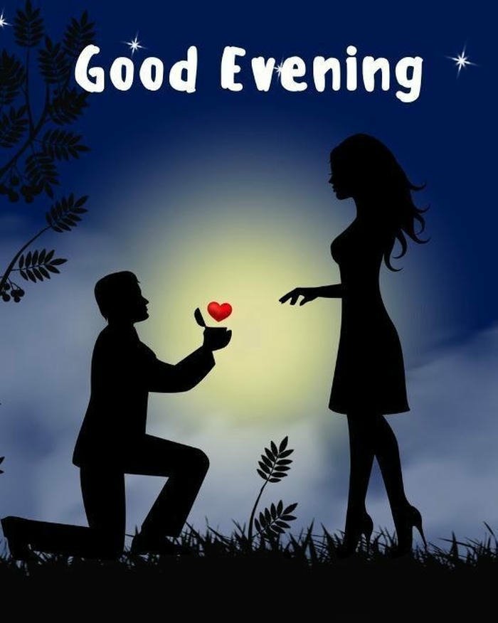 Good evening love image silhouette man proposing woman sunset romantic