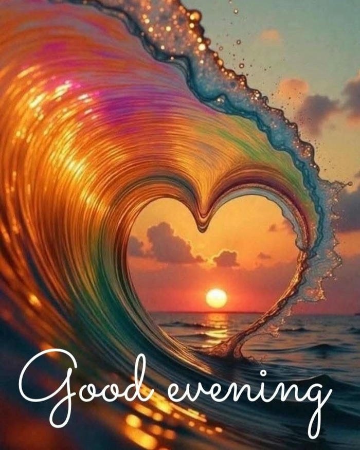 Heart shaped wave colorful sunset ocean artistic nature painting