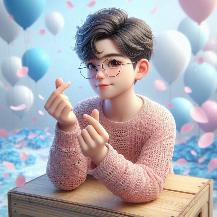 Love dp for boys 3d cartoon character sitting making heart