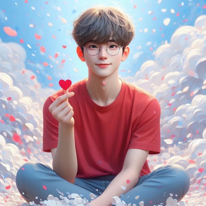 Love dp for boys guy in red shirt finger heart