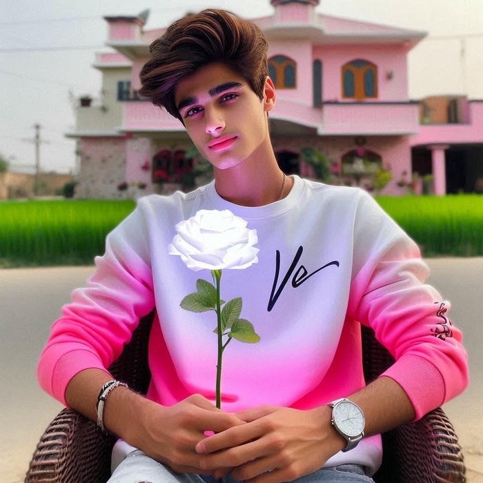 Love dp for boys handsome guy holding white rose flower