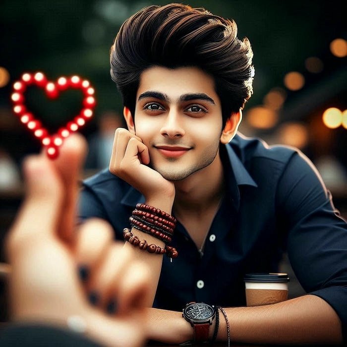 Love dp for boys man holding glowing heart string lights