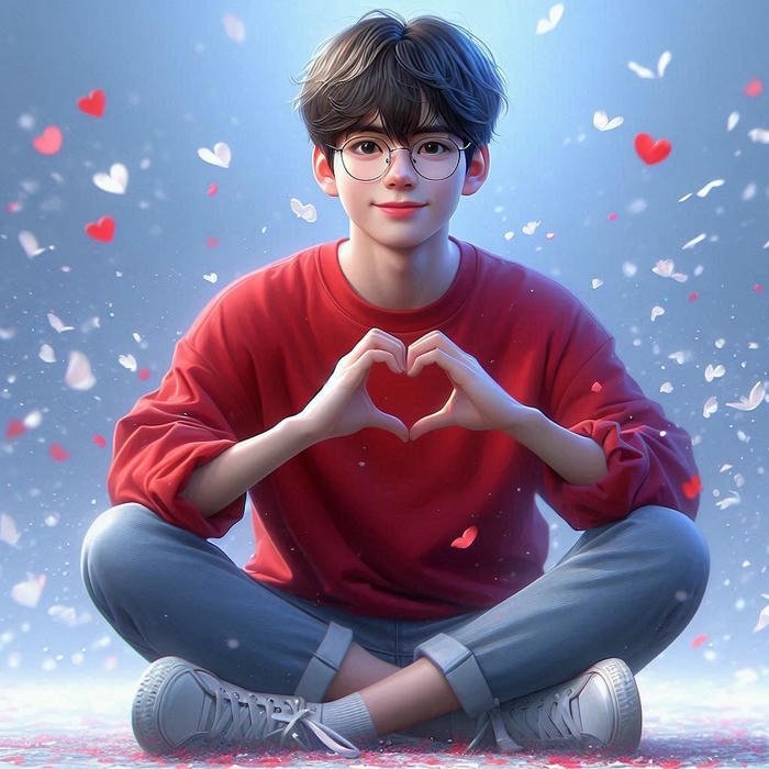 Love dp for boys man sitting making hand heart shape