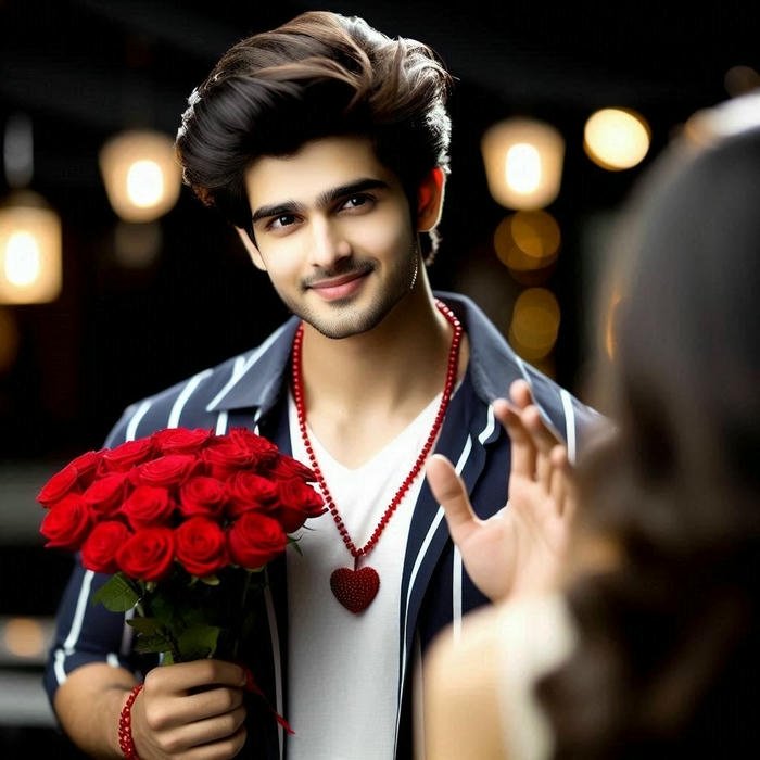 Love dp for boys stylish man holding bouquet of roses