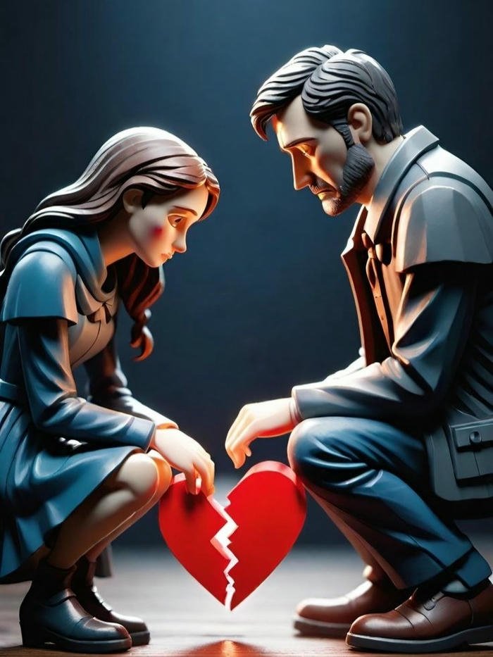 Love failure images couple sitting back to back broken heart