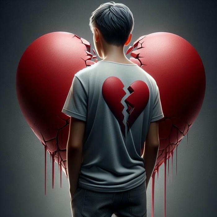 Love failure images man standing back broken heart paint